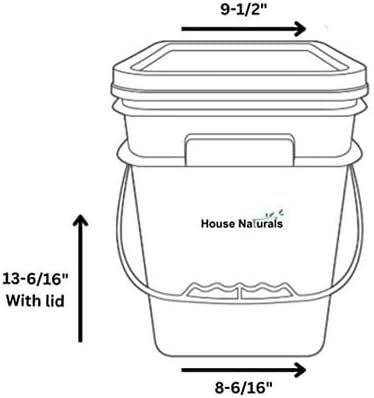 House Naturals 4 Gallon Square Food Grade Bucket Pail with Plastic Handles and Lid (Pack of 3) Made in USA containers (White - Green lid)