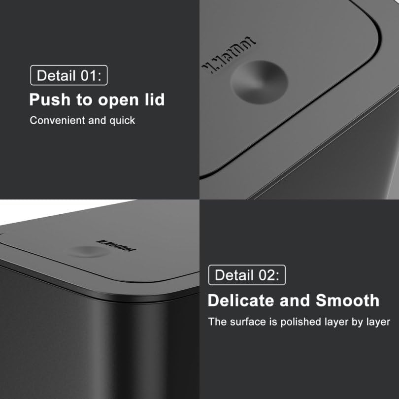 N. NETDOT 3 Pack Small Trash Can with lid, 1.8 Gallon Bathroom Trash Can,Garbage Can Slim Trash Bin Waste Basket for Bathroom,Kitchen,Bedroom,Living Room,Office,Laundry - Black