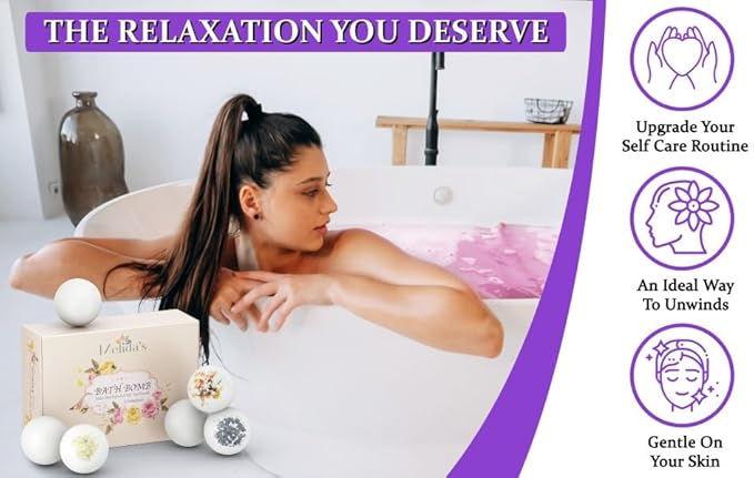 Pack Vegan Bath Bombs with Cocoa Butter & Avocado Oil - Aesthetic Appeal & Aroma, Perfect for Self-Care & Spa, Ideal Gift for Kids, Women and Moms, Pack of 6 (100 grs)