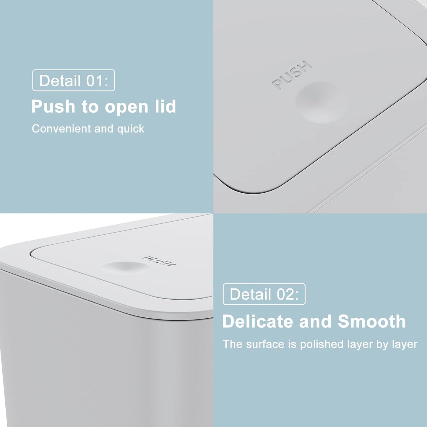 N. NETDOT 3 Pack 10 Liter / 2.6 Gallon Bathroom Trash Can, Small Trash Can with Lid, Garbage Can Waste Basket for Bathroom, Kitchen, Bedroom, Powder Room, Craft Room, Office, College (Gray)