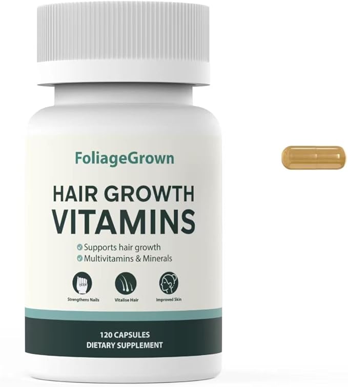 Hair Growth Supplements,Visibly Thicker Hair,Hair Growth Vitamins for Women and Men - 2 Month Supply(120 Capsules), White