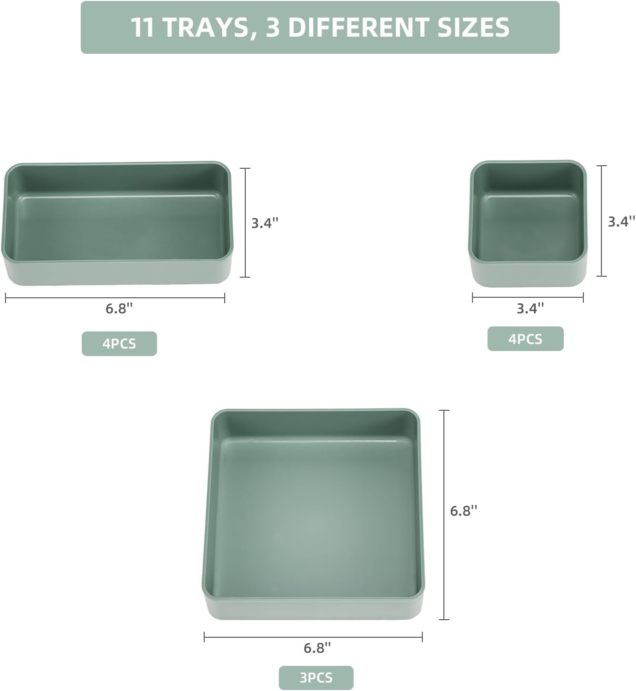 11-Piece Stackable Drawer Organizer Set, Multi-size Desk Drawer Organizer Trays Vanity Storage Bins for Storing Makeup, Stationery, Utensils in Bathroom Dresser, Office and Kitchen