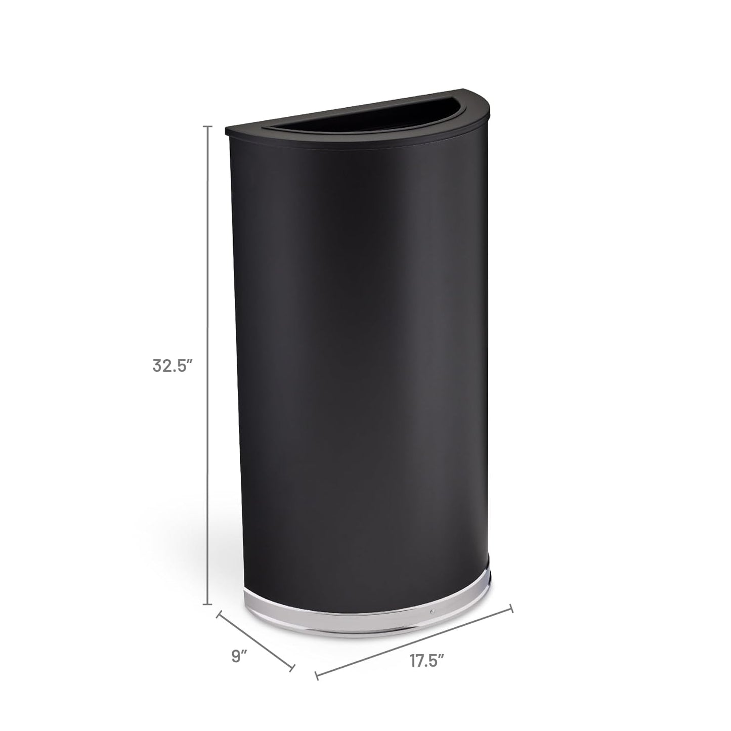 Safco Trash Can, 15 Gallon Garbage Bin with Dual Trash and Recycling Lids, Half Round, Black