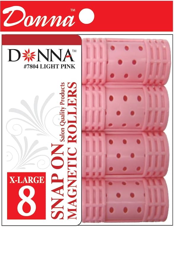 DONNA Snap on Magnetic X-Large Foam Rollers for Heatless Hairdressing and Styling With Hair Clips - 1.125 (D) LT PINK 8PCS