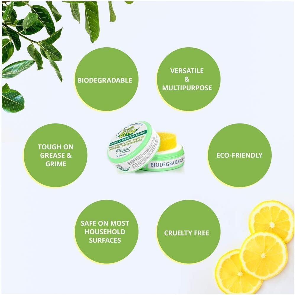 All Natural Multipurpose Cleaner for Bathroom, Floor, Kitchen and More | 300g Citrus Natural Clay Tub + Sponge (2-Pack) Includes Bonus Diamond Towel Cleaning Supplies Kit