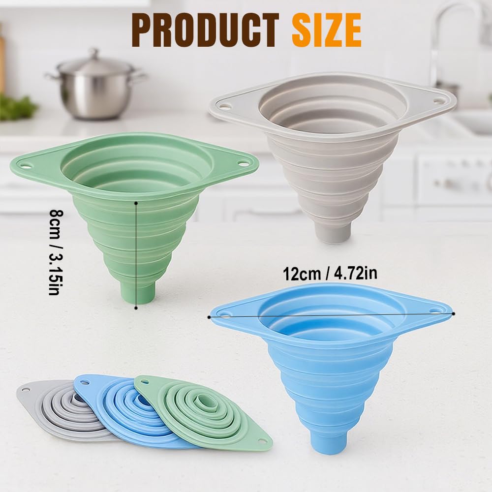 Kitchen Funnel Set, Wide-Mouth Foldable and Telescopic Design, Liquid Separation Funnel, Silicone (6 pcs)