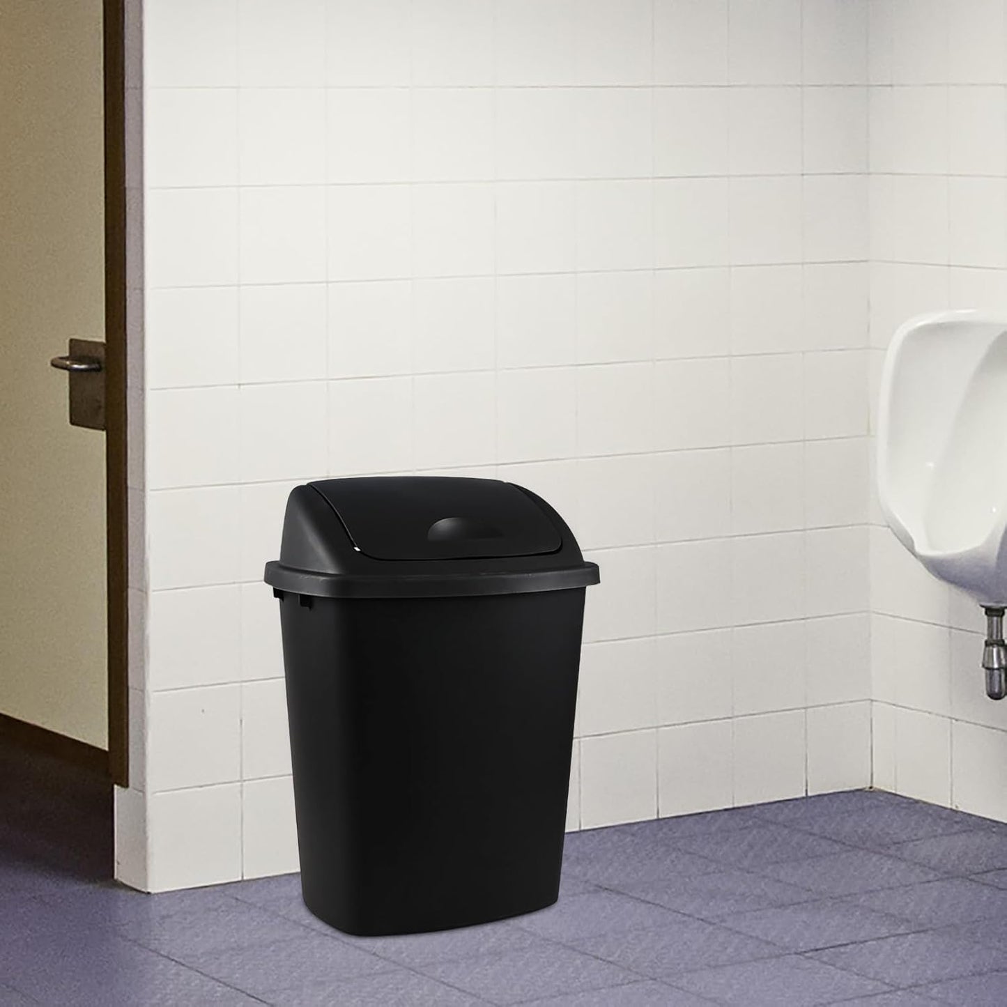 Bringer 10 Gallon Tall Kitchen Trash Can, Set of 4 Black Plastic Garbage Can with Swing Lid