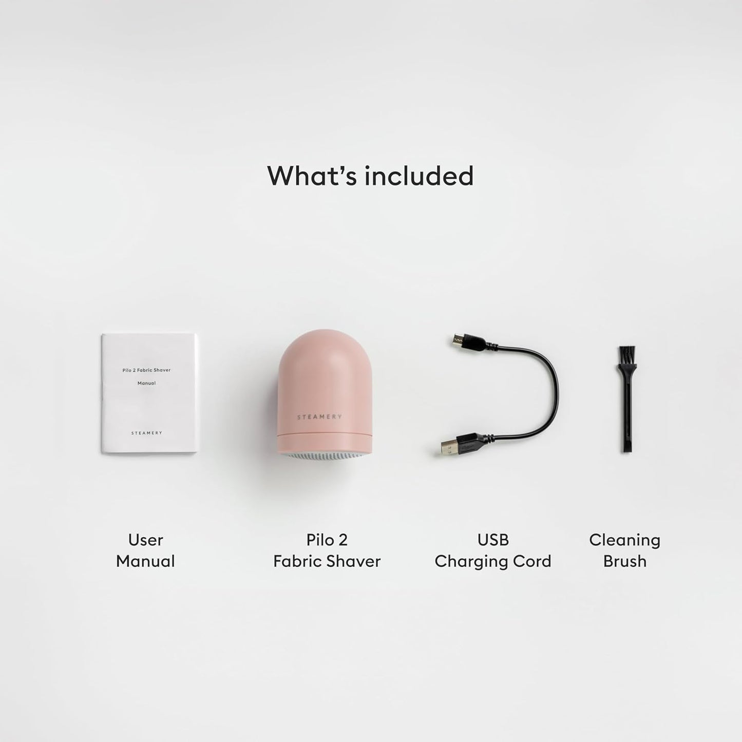 Steamery Fabric Shaver Pilo 2, Removes Lint and Pilling from Clothes and Textiles, Rechargeable Lint Remover with USB, Pink