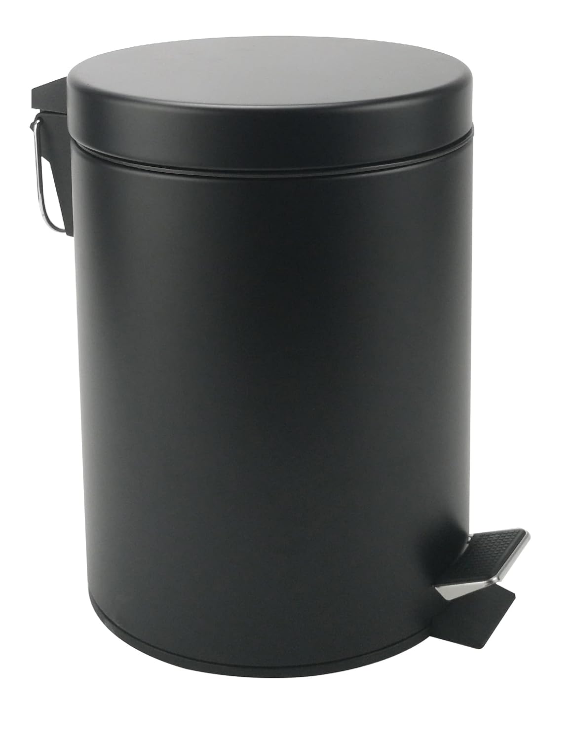 Stainless Steel Small Trash Can with Lid & Step Pedal - 5 Liters/1.3 Gallon Soft Close Waste Basket with Removeable Inner Bucket - Garbage Can for Bathroom, Bedroom, Kitchen & Office (Black)