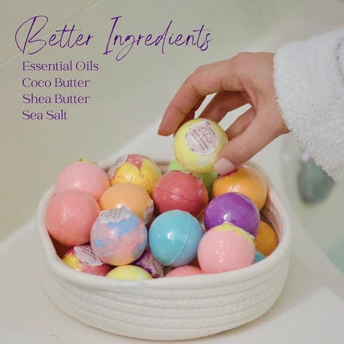 EvolutionUSA Refresh Bath Bombs for Women, 24 Lush Bath Bombs Mini Sized, Luxurious Womens Gift for Mother's Day, Easter, Birthday or Self Care, Luxurious & Relaxing Bathbombs, Womens Bath Balls