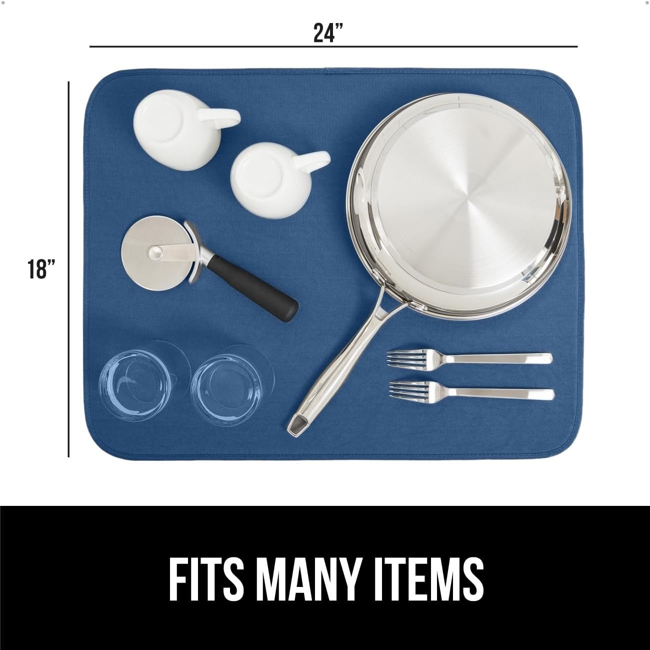 GORILLA GRIP Ultra Water Absorbent Microfiber Dish Drying Mat, 18x24, Quick Dry Thick Mesh, Slip Resistant Pad for Sink Dishes or Under Rack, Kitchen Counter Accessories, Machine Wash, Blue