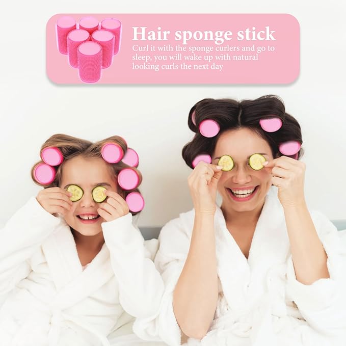 DOITOOL Hair Curlers Rollers : 12pcs plastic Hair Sponge Rollers for bangs, Self-Adhesive Styling Tools, Curlers for Women, Rosy, 2.36 x 1.41 Inch