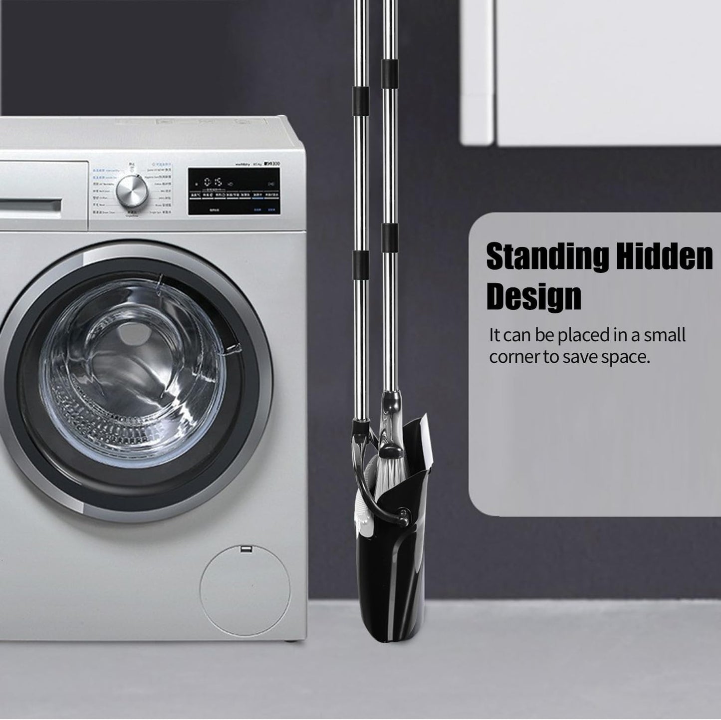 Broom and Dustpan Set with Long Handle and 6 Bonus Cleaning Tools, Upright Standing Combo with Self-Cleaning Teeth & Windproof Dustpan for Pet Hair, Home, Kitchen, Garage, Apartment