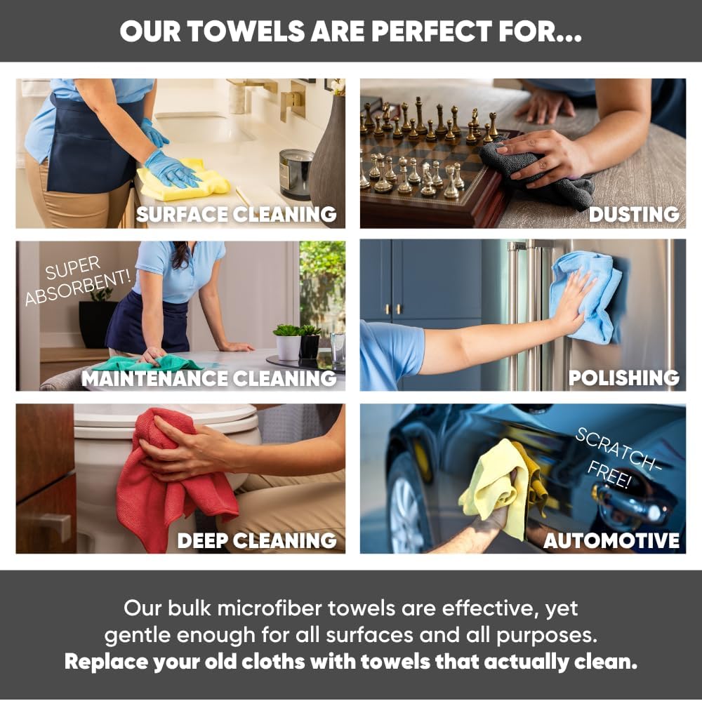 Microfiber Wholesale Bulk 16" x 16" All Purpose Towels Case Quantity (200 Count) | Large | No Fraying | High Density Microfiber | Zero Chemical Cleaner | Long-Lasting (Red)