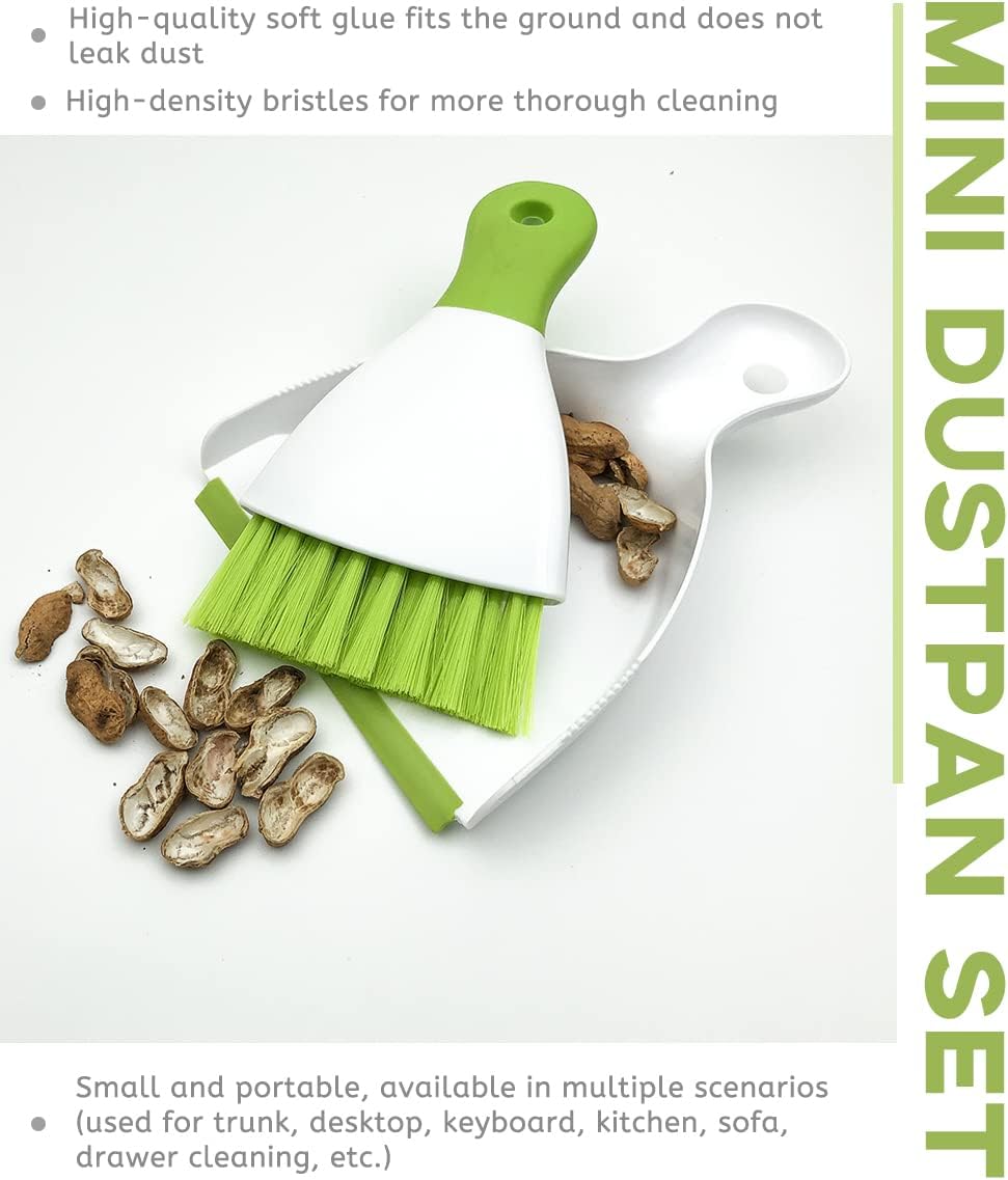 Dust pan Broom Brush Dustpan - Small Broom and Dustpan Set,Mini Broom and Dustpan,Small Dustpan and Brush Set for Home Cleaning, Sofa, Desk, Guinea Pig Cage, Cat Litter etc.(Green 2 Set)