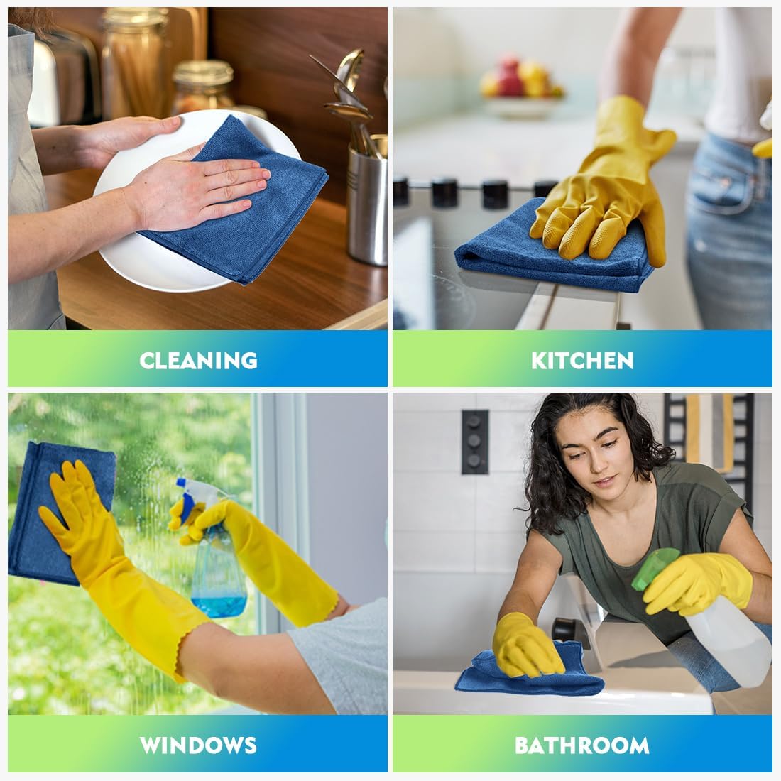 HOMEXCEL Microfiber Cleaning Cloth 12 Pack 12.5 x 12.5 inch Microfiber Towels for Cars Ultra Absorbent Car Washing Cloth Lint Free Streak Free Cleaning Rags for Car, Kitchen Window Lake Green