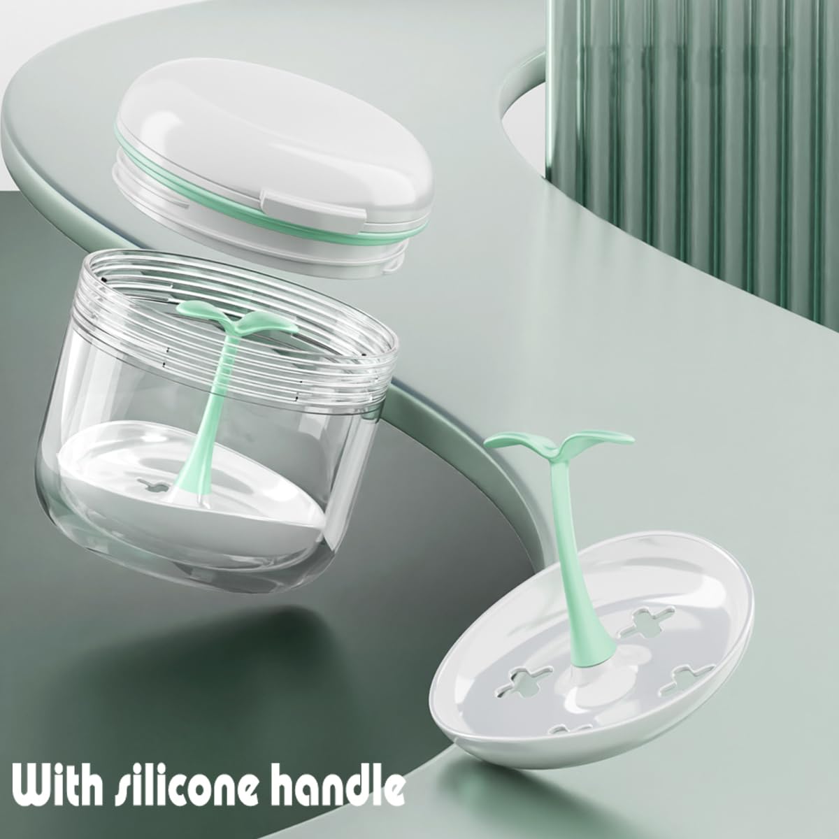 MURRI&MURRDI Retainer Case, Denture Bath Box with Strainer Basket, Mouth Guard Case, Braces Cleaner Cup Cute Denture Holder Retainer Storage Soak Container for Travel (White)