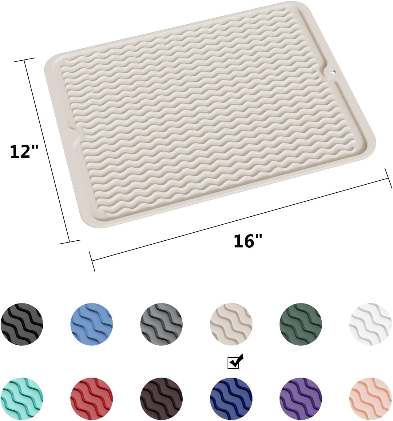 ZLR Silicone Dish Drying Mat for Kitchen Counter, Eco-Friendly Fast Dry Dish Mat, Easy Clean Multi Usage Drying Matt, Heat Resistant Trivet, 12" x 16" Large, Cassava White