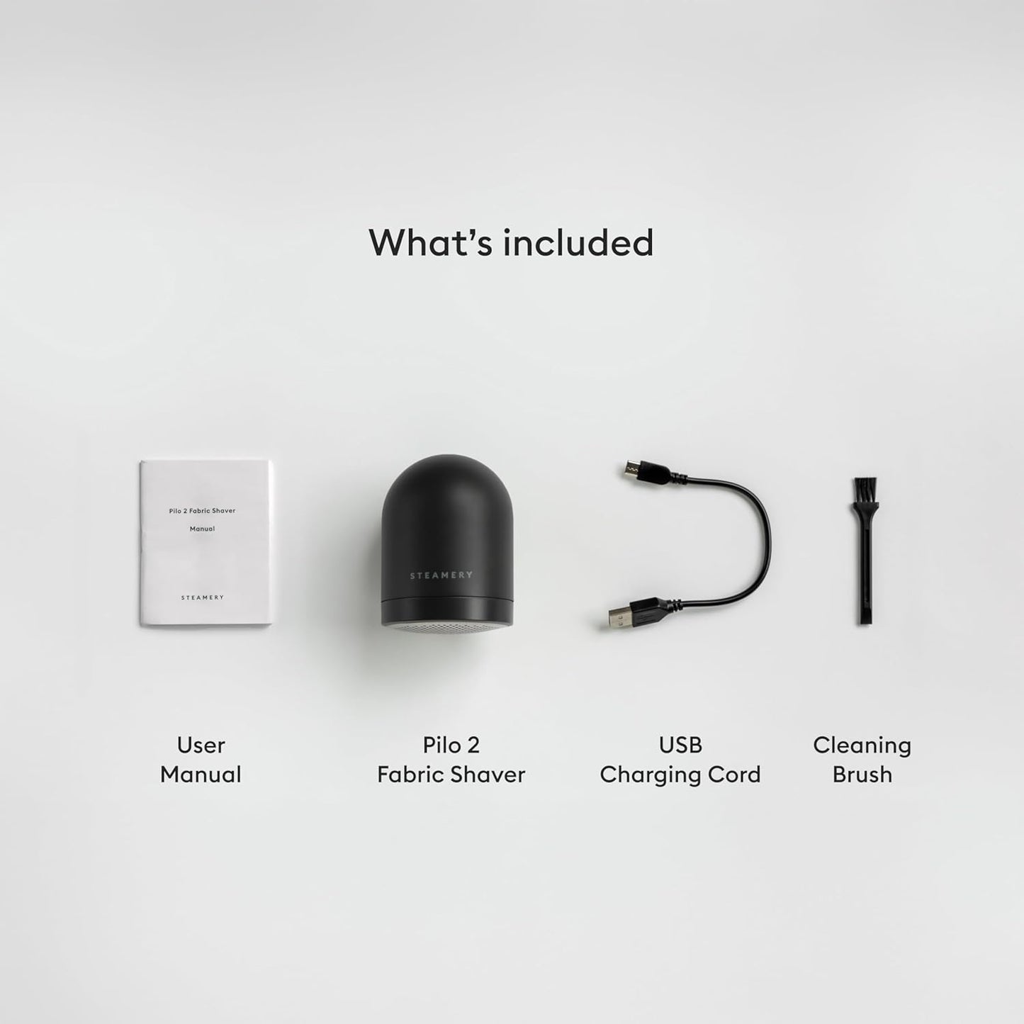 Steamery Fabric Shaver Pilo 2, Removes Lint and Pilling from Clothes and Textiles, Rechargeable Lint Remover with USB, Black