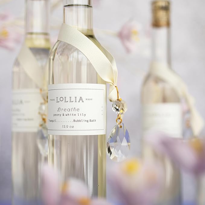 Lollia Breathe Bubble Bath, 12.9 fl. oz., Peony & White Lily Scented Bubbling Cleanser for Women, Soothing & Moisture-Rich Scented Body Soap with Hydrating Ingredients