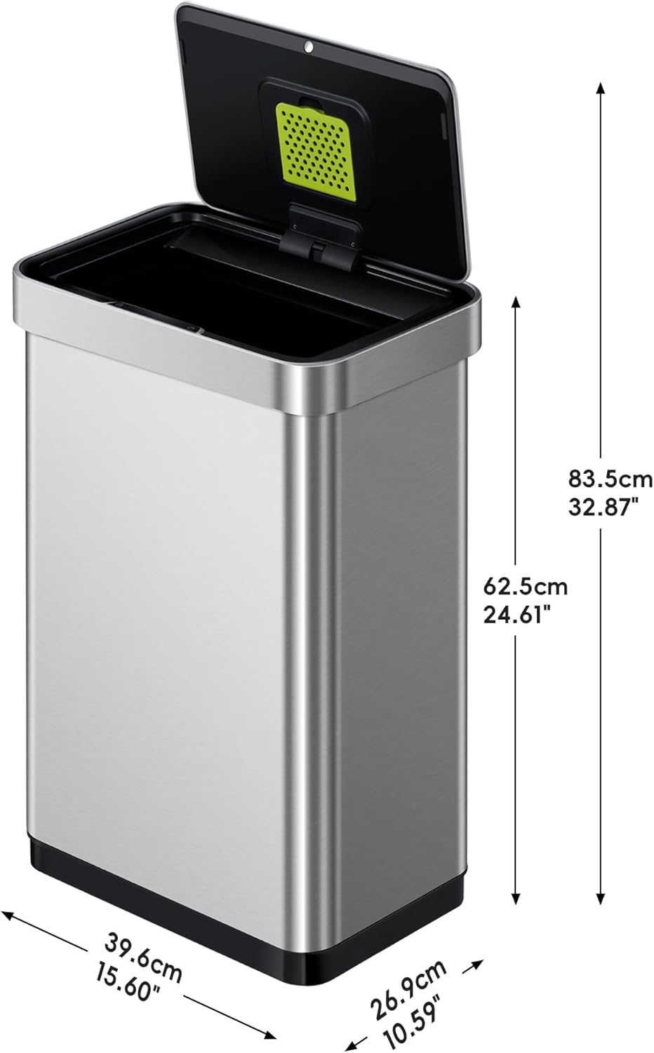 EKO Deluxe Mirage-T 50 Liter / 13.2 Gallon Touchless Rectangular Motion Sensor Trash Can, Matte Stainless Steel Finish