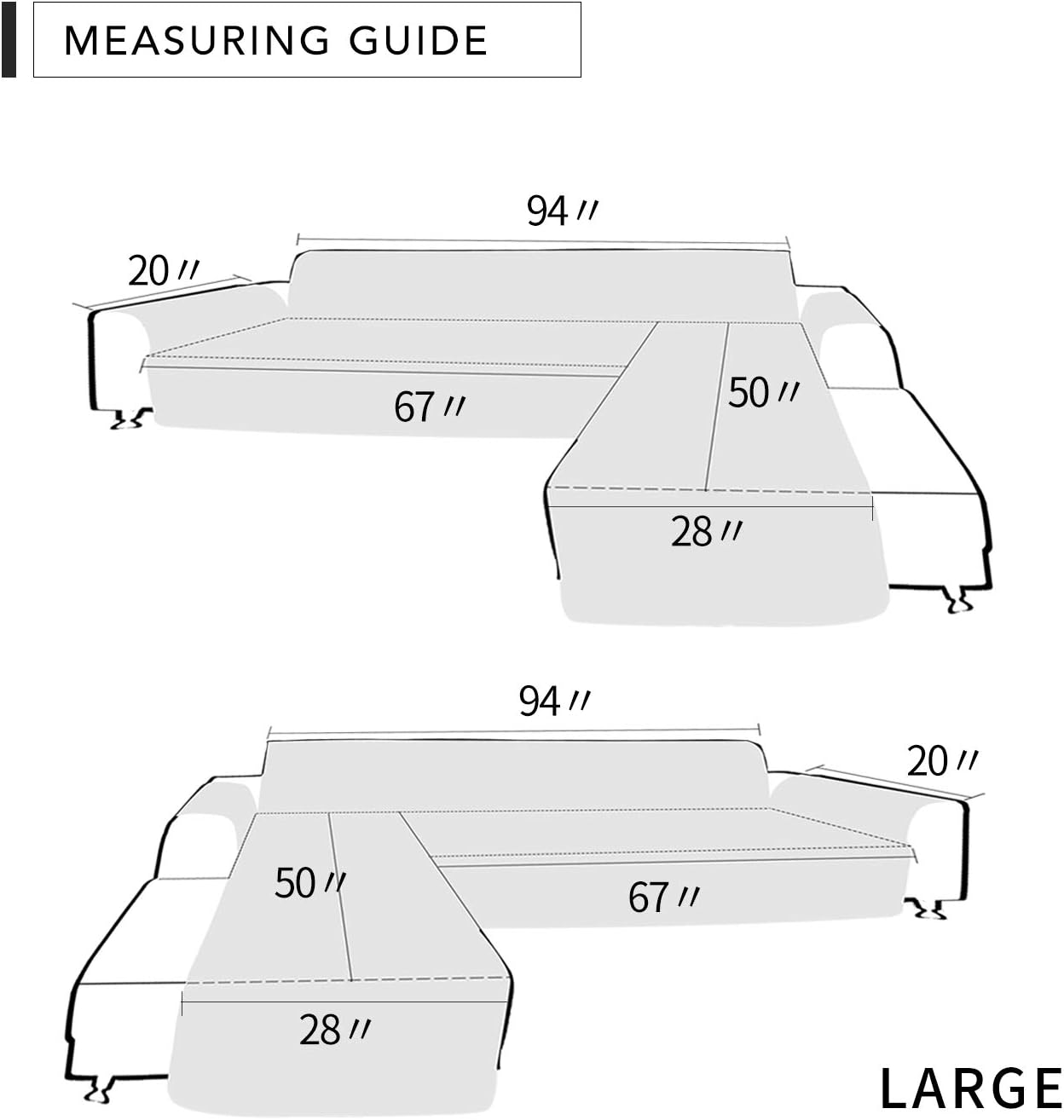Easy-Going Sectional Couch Covers for Dogs L Shape Sofa Cover Reversible Sofa Slipcover Chaise Lounge Cover Furniture Protector Cover for Pets Dog Cat (Large, Dark Gray/Dark Gray)