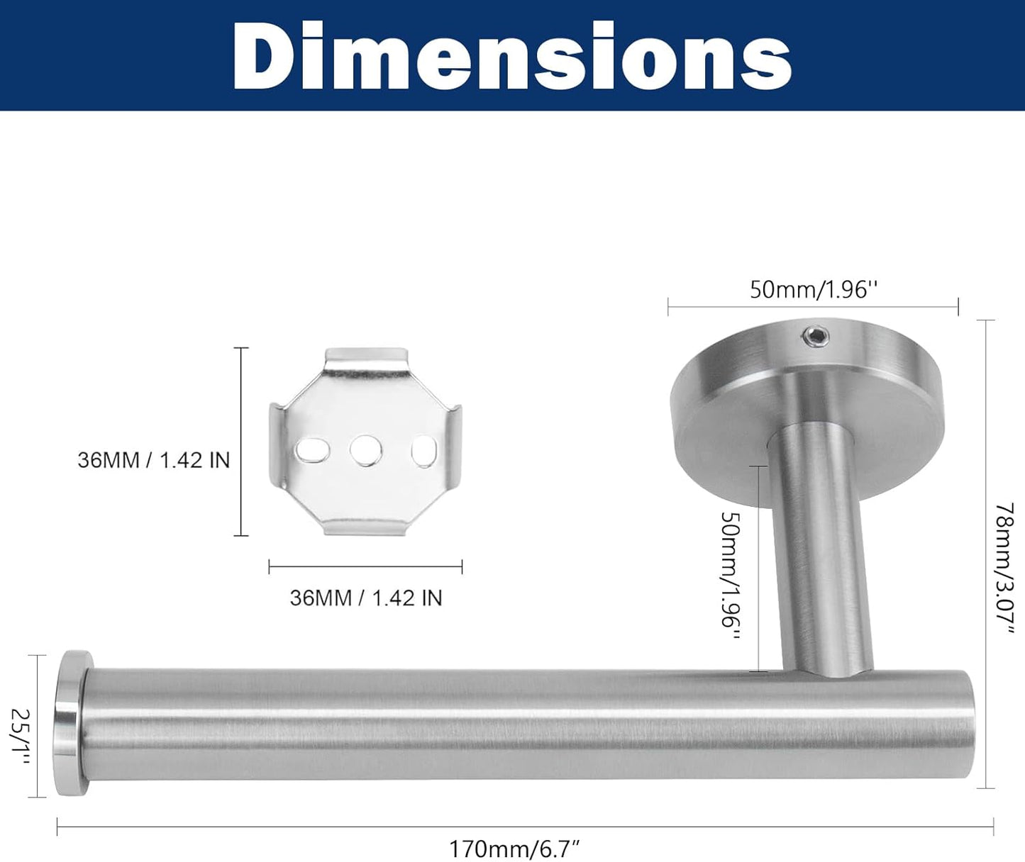 NearMoon Bathroom Toilet Paper Holder, Premium SUS304 Stainless Steel Rustproof Wall Mounted Toilet Roll Holder for Bathroom, Kitchen, Washroom (1 Pack, Brushed Nickel)