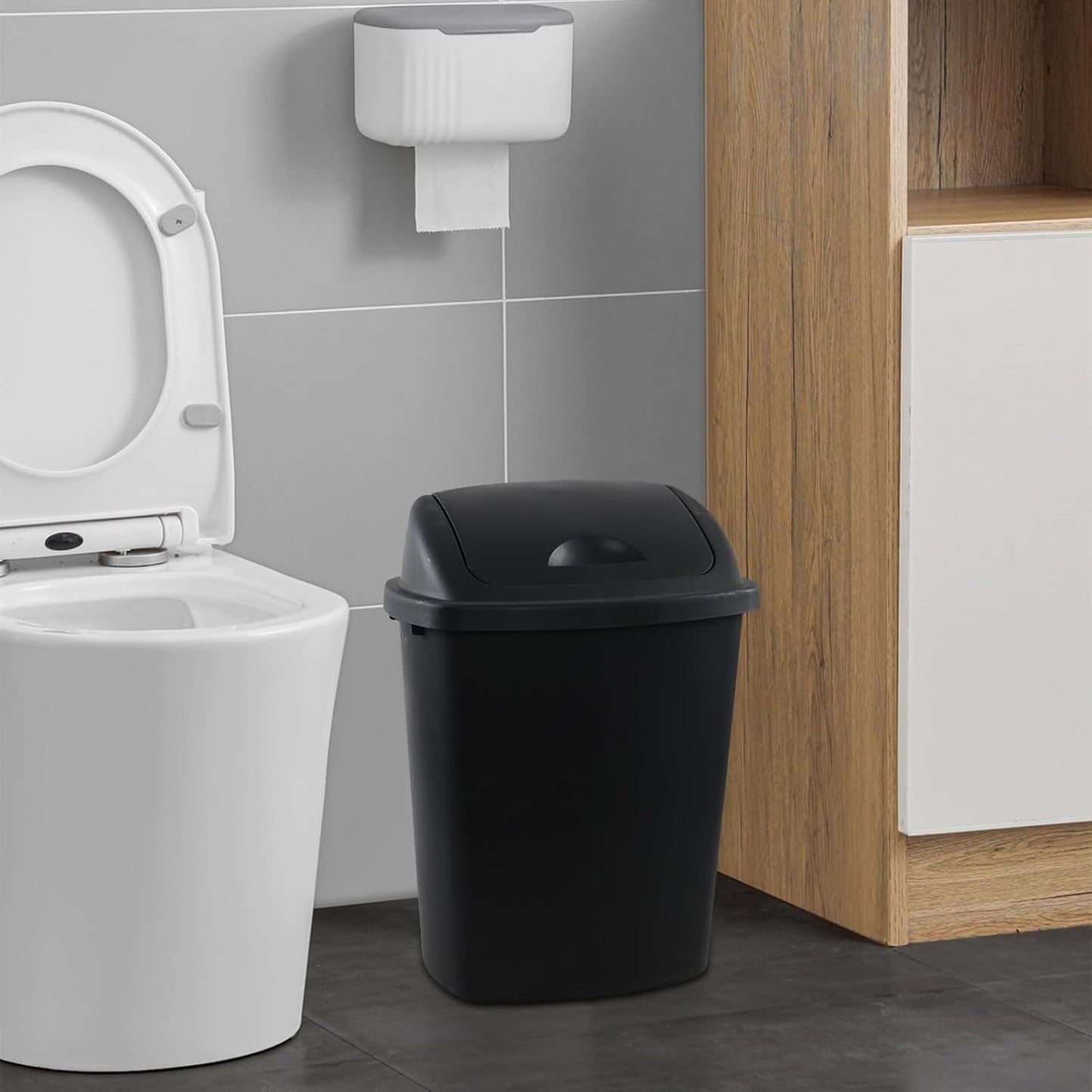 6 Gallon / 25 L Trash Can, 4-Pack, Plastic Swing Lid Garbage Waste Bins Container for Kitchen, Bedroom, Office, Living Room, Bathroom, Black