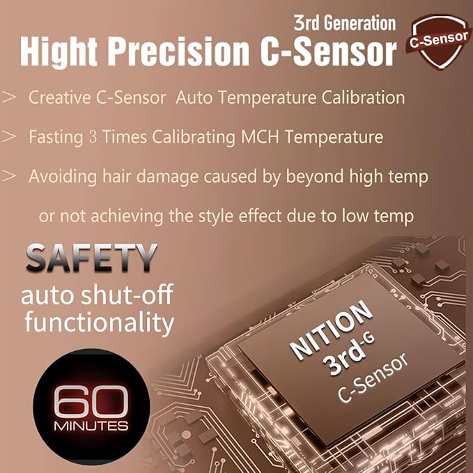 NITION Ceramic Tourmaline Flat Irons for Hair LCD Hair Straightener MCH Fast Straightening for Healthy Styling. 6 Temperature Levels 265-450°F Adjustable for All Hair. Travel Pouch Bag Included. Black