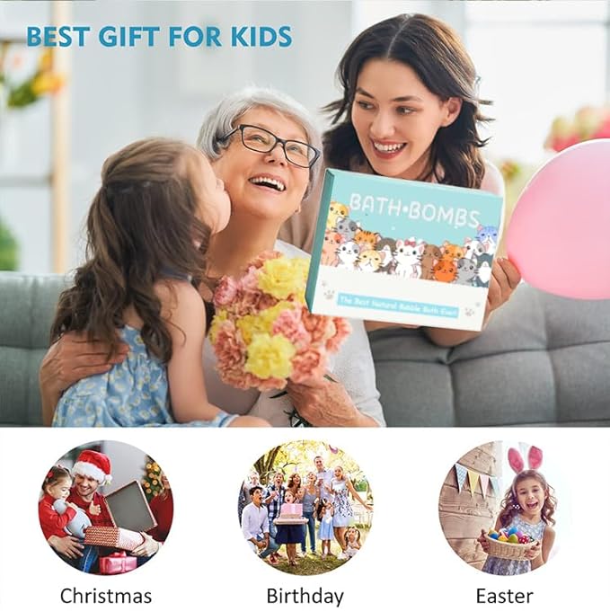 Kids Bath Bombs with Surprise Inside, 20 Pack Bring Dog and cat Toys Gift Set, Natural Organic Bubble Bath Foam Bath