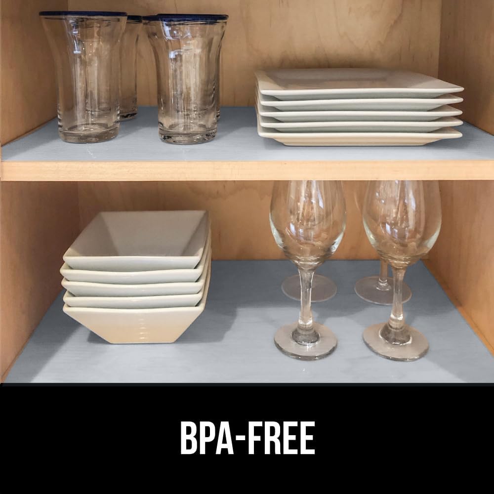 GORILLA GRIP DuraGuard Shelf Liner, 17.5x20 Non-Adhesive Cabinet Liners for Kitchen Drawers, Shelves, Refrigerator, Pantry Storage, Bathroom Closet, Durable Waterproof BPA Free Ribbed Plastic, Lt Gray