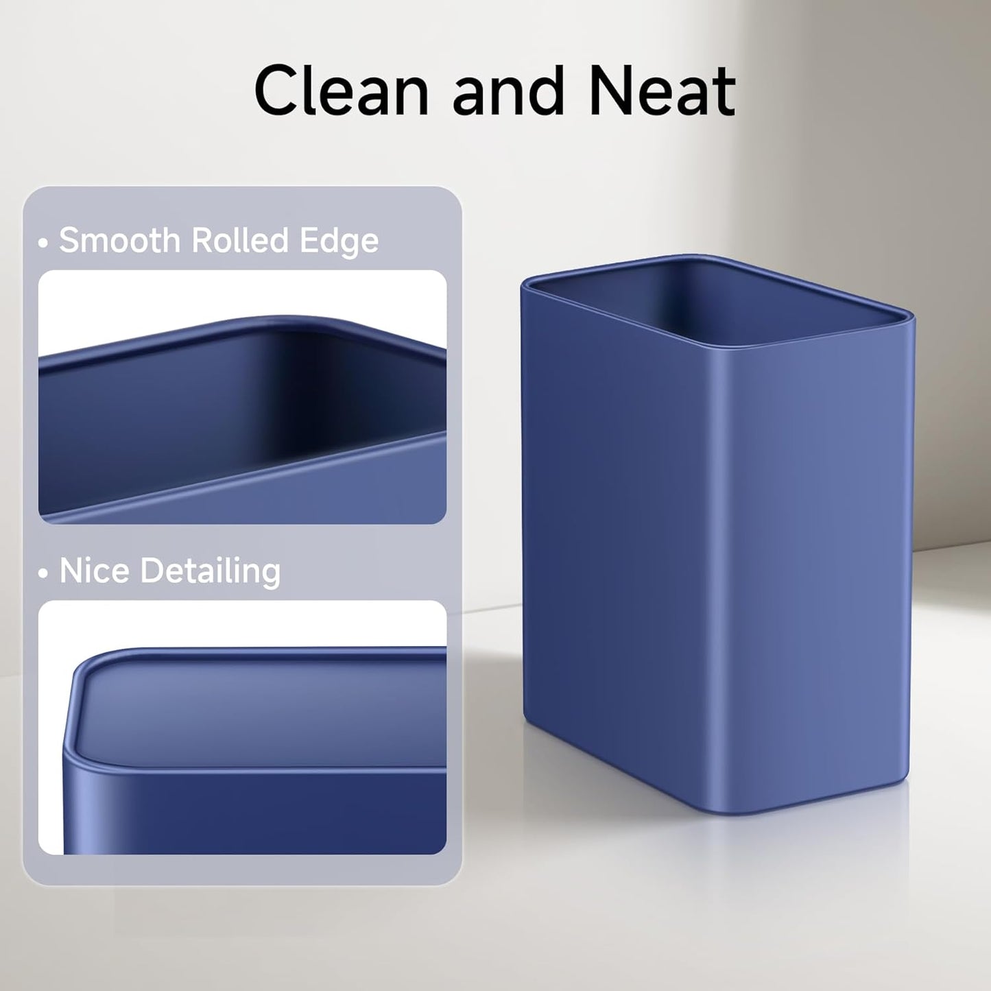 TIPGO Small Metal Trash Can, 2.1 Gallon Slim Trash Can for Bathroom, Wastebasket Garbage Bin for Bedroom, Office, Kitchen, Under Sink (Blue)