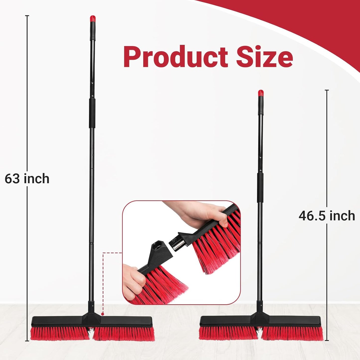 24" Push Broom Outdoor with 63" Long Handle and Stiff Bristles, Heavy Duty Outdoor Broom Brush for Workshop, Garage, Concrete, Patio and Deck Floor Sweeping
