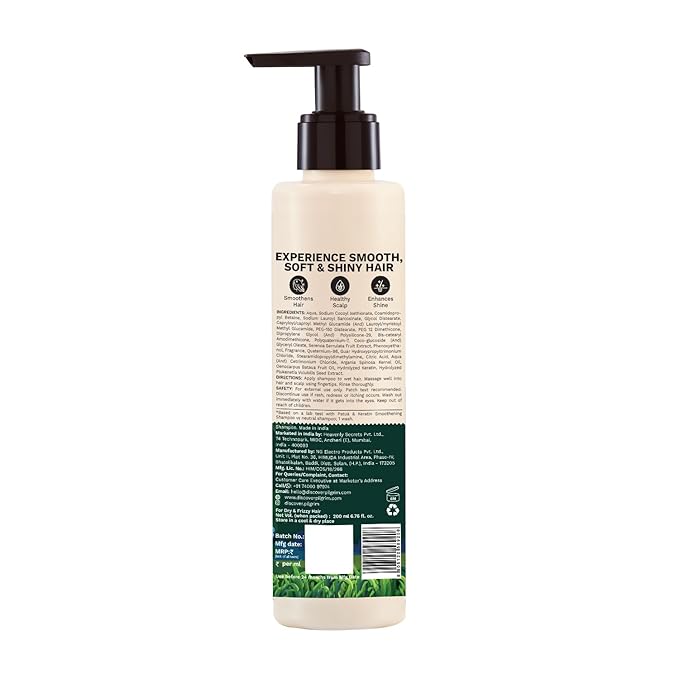 Pilgrim Patuá & Keratin Hair Smoothing Shampoo | Anti-Frizz Formula | Gently Cleanses, Softens & Adds Shine | Smooth, Silky & Bouncy Hair | Sulfate-Free | 6.76 Fl Oz (200ml)