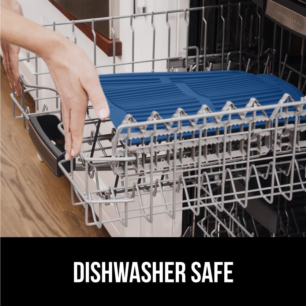 GORILLA GRIP 100% BPA-Free Patented Silicone Dish Drying Mat for Kitchen Counter, 18x16 Inch, Water Catching Ribbed Design, Easy Clean Waterproof Sink Liner, Heat Resistant, Fits Under Rack, Blue