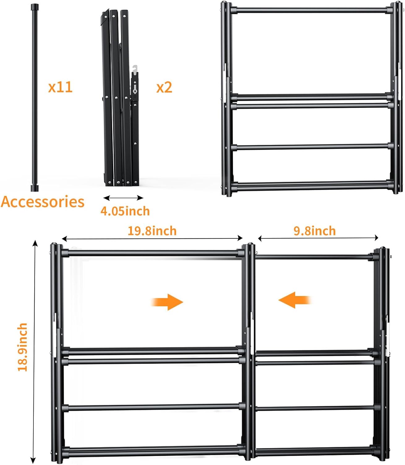 3 Tier Clothes Drying Rack,Foldable & Portable Clothing Drying Rack,Space-Saving Design, Indoor & Outdoor Laundry Rack for Drying Clothes,Metal Dryer Rack,Pure Black