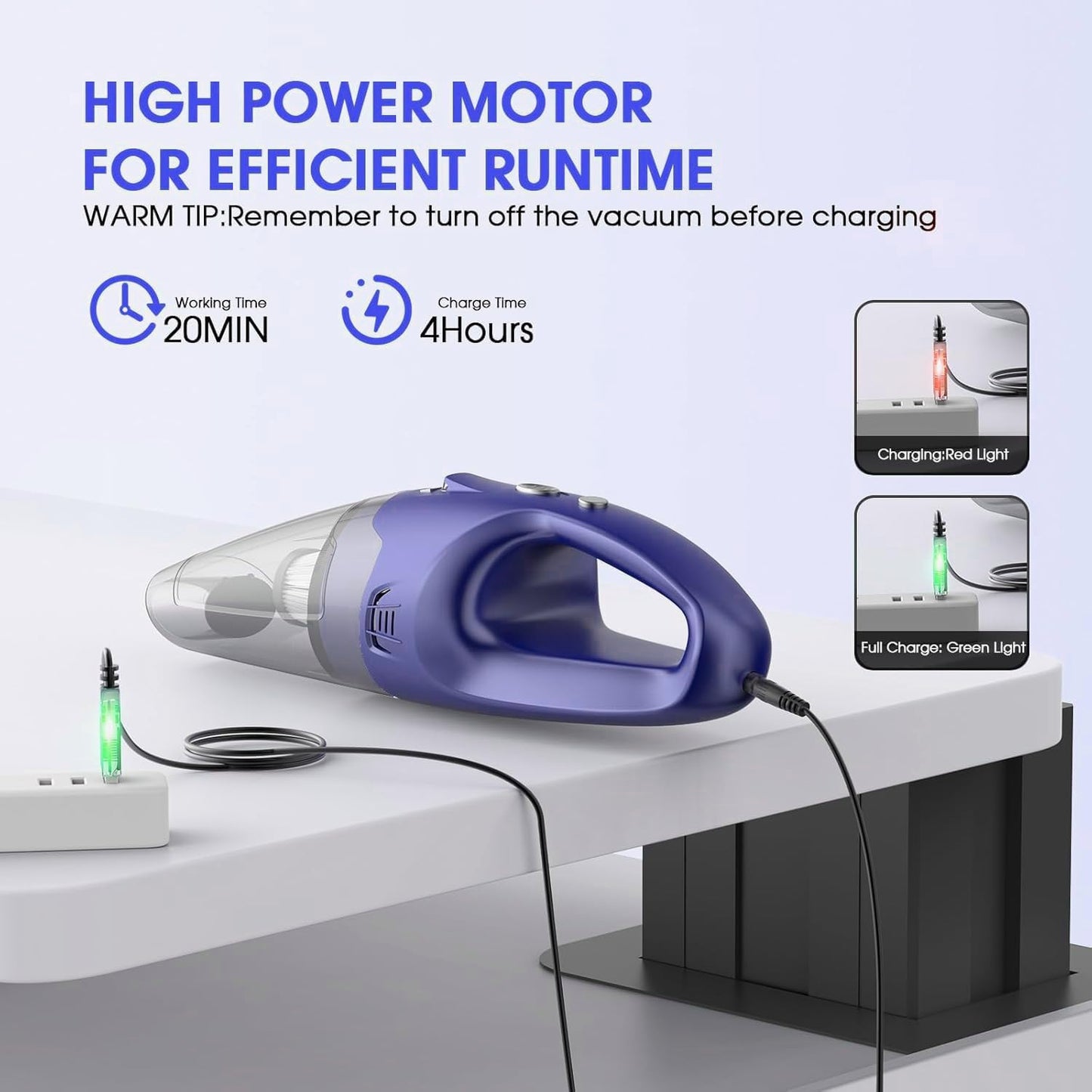 Handheld Vacuum Cordless Rechargeable – 6000Pa Mini Hand Held Vacuum, LED Light, 20–25 Mins Runtime, USB Charging, 500ML Cup – Lightweight Small Vacuum Cleaner Cordless for Car/Office/Home