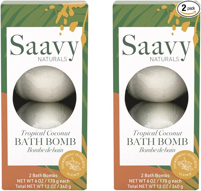 Bath Bombs Saavy Naturals - Clean, Plant Based Ingredients- Made in USA| Organic Bath Bombs 2 Pack Gentle Moisturizig Formula, Foaming Fizz Bubbles, Gift for Women and Kids, 6 Oz Each, 2 Pack