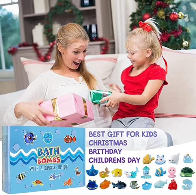 Bath Bomb Gift Set with Surprise Inside, 20 Pack Organic Bath Bombs for Kids, Kids Safe Handmade Fizzy Balls for Kid, Ideal Birthday Gift for Kids, Boys, Girls