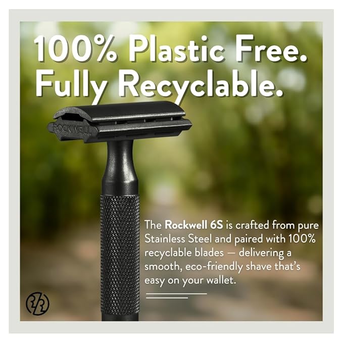 Rockwell Razors 6S Matte Black Safety Razor for Sensitive Skin. Reduces Razor Burn and Irritation. Comes with 6 Adjustable Shave Settings and 5 Recyclable Blades. Reusable Razor for Men and Women.