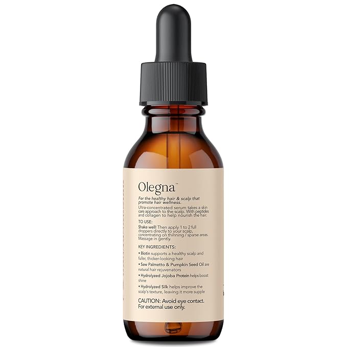 Olegna Biotin Hair Growth Oil for Women - Hair Serum for Frizzy and Damaged Hair - Prevents Hair Loss & Breakage - With Vitamin D & E + Hyaluronic Acid - 2oz