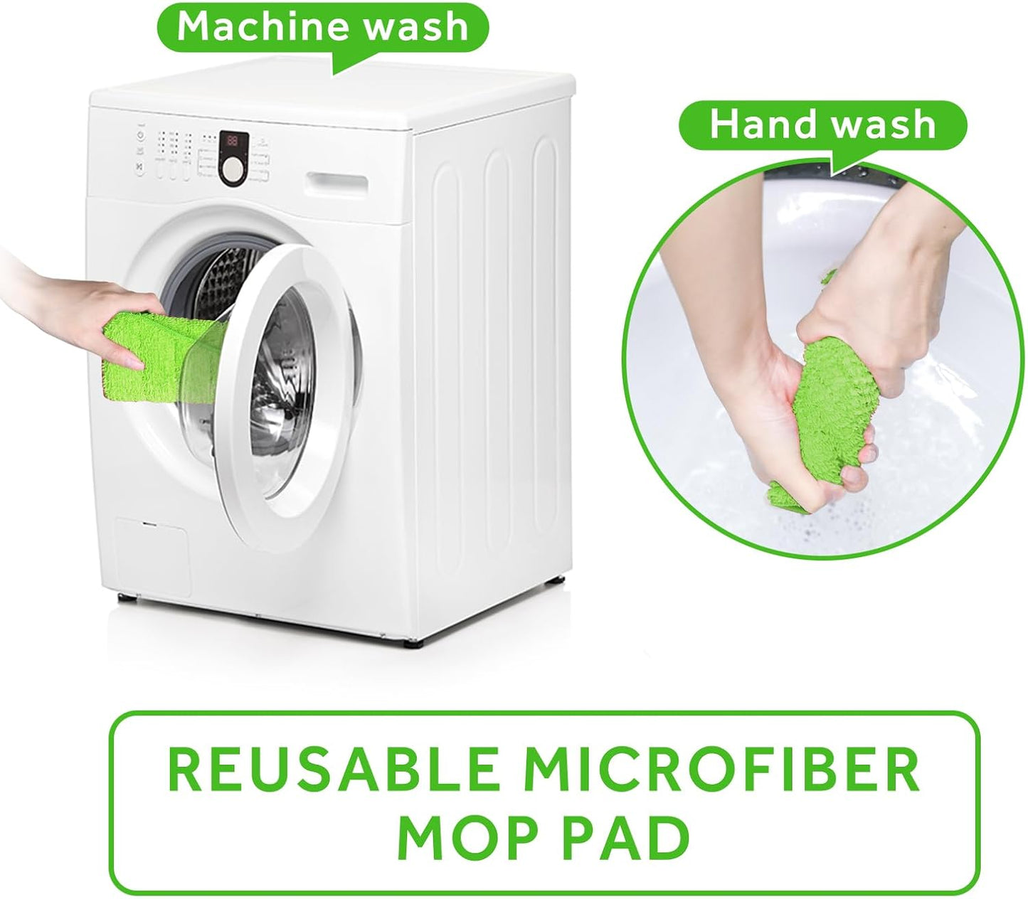 18 inch Mop Pads Refills, 3 Pack Microfiber Reusable Replacement Mop Pads Flat Replacements Heads for Wet Or Dry Floor Cleaning and Scrubbing, Green Cloth