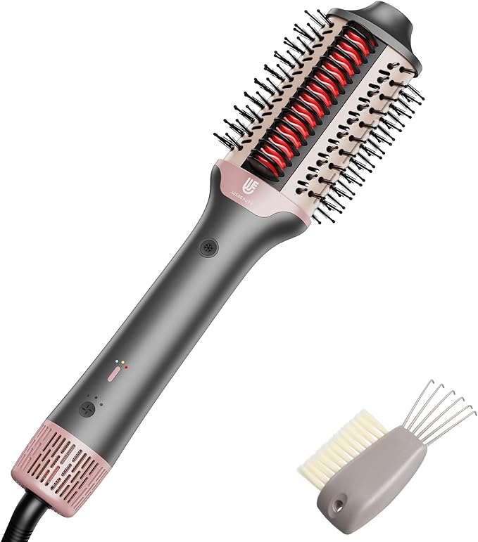 2-in-1 Blow Dryer Brush & Hair Straightener, Ionic & Ceramic Thermal Brush with Adjustable Heat & Cool Shot 110000 RPM Motor High-Speed Motor for Frizz-Free, Smoother & Voluminous Hair, Grey with Use