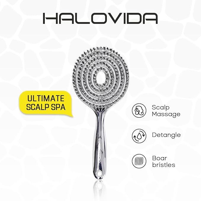HALOVIDA Hair Brush for Women with Double layer Boar Bristle & Nylon Detangler with Elastic Air Cushion Anti Static Scalp Massage Brush for Smooth Frizz Free Hair (1 Pack)