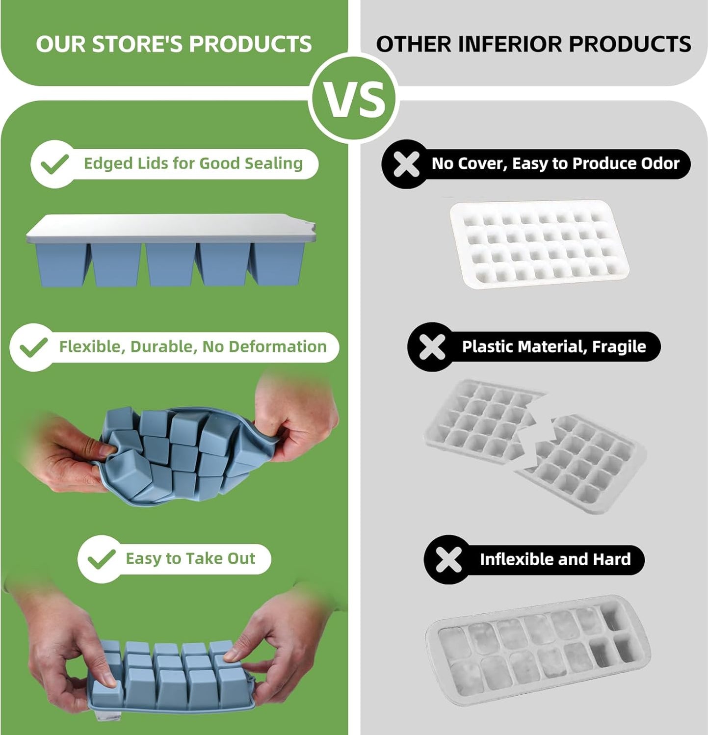 Silicone Ice Cube Tray, 2 Pack Easy-Release Stackable Ice Trays for Freezer with Lid 15 Reusable Cubes, Food Grade BPA Free Ice Molds for Whiskey, Baby Food, Coffee, Cocktail, Drinks (Blue)