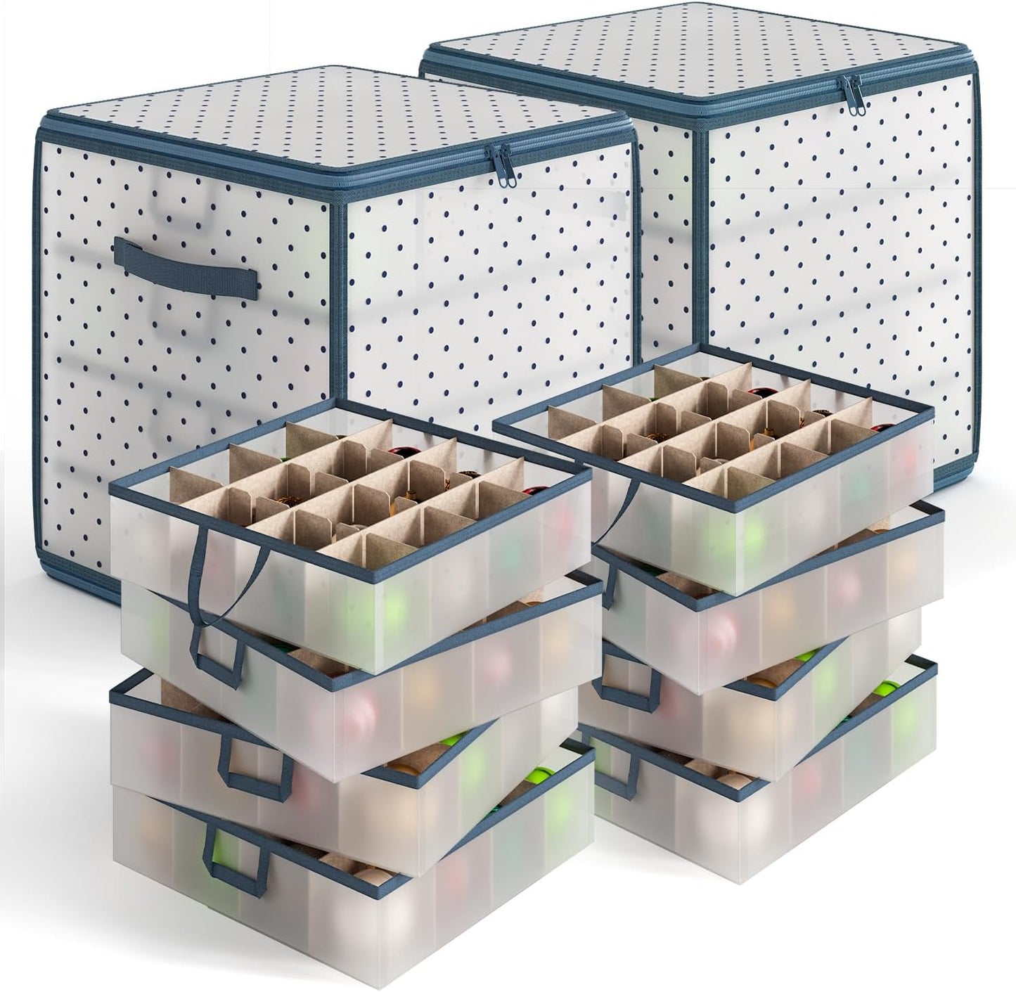 Hearth & Harbor Christmas Ornament Storage Box With 4 Inner Tray Dividers - Plastic Ornament Storage Container For 64 Holiday Ornaments or Decorations