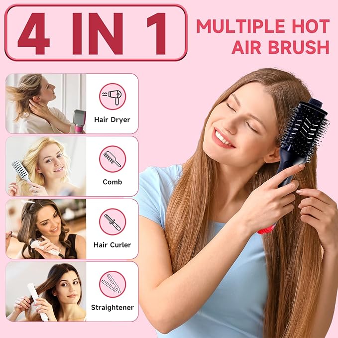 Professional 4-in-1 Hair Dryer Brush with Negative Ion Technology, Hot Air Styler, Blow Dryer and Volumizer (KD312)
