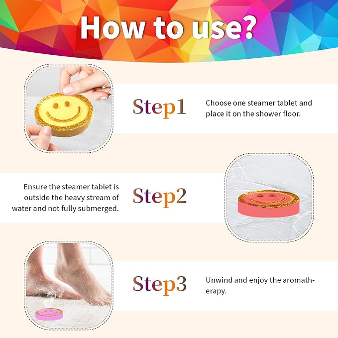 Shower Steamers Aromatherapy - 12 Pack Smiling Shape Style Fun Shower Bombs with Natural Oils, Stress Relaxing Bath Steamers Birthday Gifts for Women Men, Christmas Stocking Stuffers for Teens