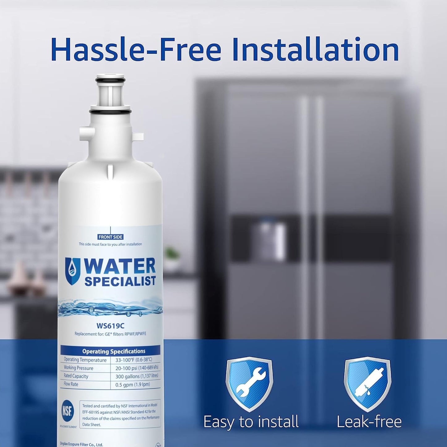 Waterspecialist Replacement for GE® RPWFE®, RPWF (Built-in CHIP) Refrigerator Water Filter, Compatible with GYS22GMNES, GYE22HSKSS, PYE22PELDS, GFE26GMKES, GFE26GGHWW, PFE28KYNFS, 4 Filters