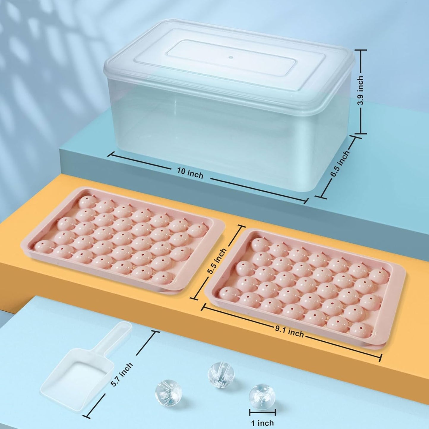 WIBIMEN Ice Cube Tray with Lid and Bin - Round Ice Trays for Freezer with Lid - Ice Cube Trays for Freezer with Ice Container (1"-2PACK Pink)